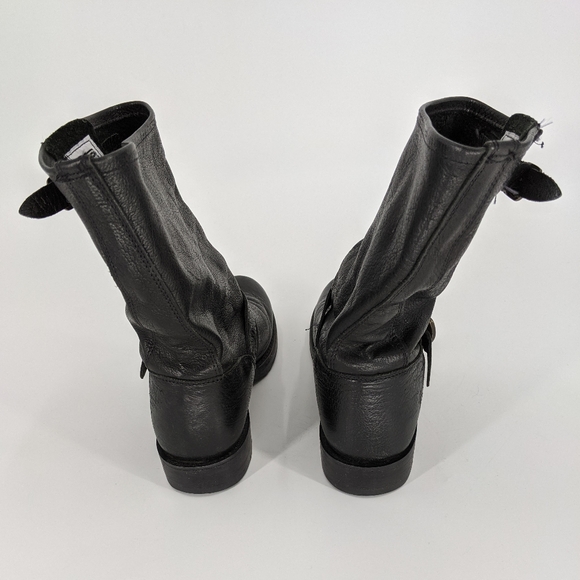 Frye Veronica Short Black Leather Buckle Boots - Picture 5 of 11